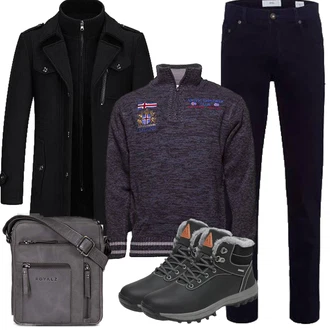 Winter Outfit mit Schwarz/Dunkelgrau Wasserdichter Stiefel/Winter Stiefel/Trekkingstiefel/Thermostiefel/Winter Stiefelette/Wasserfester Schuh/Winter Sneaker/Herren Lederschuhe Mishansha "Herbst Outfits"