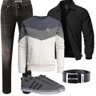 Outfit mit Grau/Creme/Hellgrau/Dunkelblau Damen Pullover/Women's Fleece Sweatshirts/Pullover mit Stehkragen/Sport Sweatshirt Amaci&Sons "Herbst Outfits"