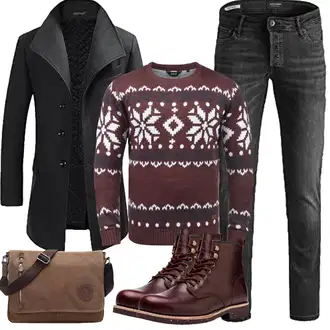 Slim fit Outfit mit Schwarz/Dunkelgrau/Dunkelblau/Grau Kaschmir Mantel/Blazermantel/Schmal Geschnittener Mantel/Wollfleece Mantel/Wintermantel Wollmantel YOUTHUP "Herbst Outfits"