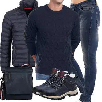 Sportlich Outfit mit Dunkelblau/Blau/Hellblau Schuh Wasserdichter Stiefel/Wasserdichter OutdoorSchuh/Wasserfester Schuh/Winter Sneaker/Trekkingstiefel/Herren LederSchuhe ARRIGO BELLO "Herbst Outfits"Look: Outdoor, Workwear, Sportlich, Unisex, Casual, Smart Casual, Elegant