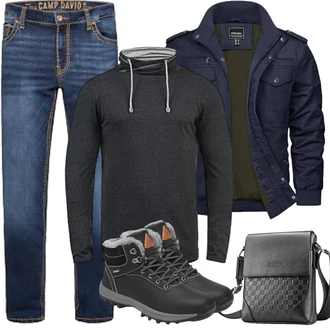 Winter Outfit mit Schwarz/Dunkelgrau Wasserdichter Stiefel/Winter Stiefel/Trekkingstiefel/Thermostiefel/Winter Stiefelette/Wasserfester Schuh/Winter Sneaker/Herren Lederschuhe Mishansha "Herbst Outfits"
