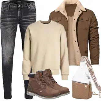 Mit Bauch Outfit mit Braun/Beige Gürteltasche/Handytasche/Gürteltasche/Schultertasche/Umhängetasche Suweir "Herbst Outfits"