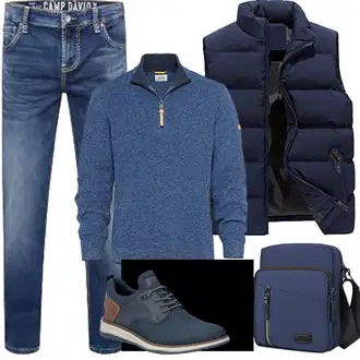 Outfit mit Dunkelblau/Blau Reiseweste/Steppweste/Kurze Weste/Puffer Weste/Ärmellose Weste/Daunenweste/Outdoorweste Generisch "Herbst Outfits"