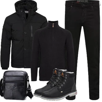 Winter Outfit mit Schwarz Wattierte Stiefel/Winter Stiefel/Schnürstiefel/Wasserdichter Stiefel/Klassischer Stiefel/Wasserfester Schuh/Winter Stiefelette/Gefütterte Stiefelette/Herren Lederschuhe/Winter Sneaker Mishansha "Herbst Outfits"