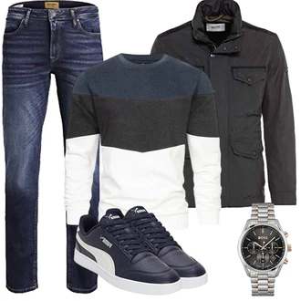 Rundhals Outfit mit Grau/Dunkelblau/Weiß/Schwarz Women's Fleece Sweatshirts/Damen Pullover/Pullover mit Stehkragen/Sport Sweatshirt Indicode "Herbst Outfits"