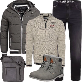 Outfit mit Grau/Hellgrau/Dunkelgrün/Dunkelgrau/Khaki Wasserfester Schuh/Wattierte Stiefel/Winter Stiefel/Herren Lederschuhe/Gefütterte Stiefelette/Klassischer Stiefel/Wasserdichter Stiefel/Winter Sneaker/Winter Stiefelette Mishansha "Herbst Outfits"