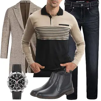Outfit mit Grau/Beige/Braun Langer Wintermantel PaulJones "Herbst Outfits"