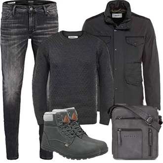 Winter Outfit mit Schwarz/Grau/Dunkelgrau/Dunkelgrün/Hellgrau Thermostiefel/Winter Sneaker/Winter Stiefel/Gefütterte Stiefelette/Klassischer Stiefel/Wattierte Stiefel/Winter Stiefelette/Wasserfester Schuh/Wasserdichter Stiefel/Herren Lederschuhe Mishansha "Herbst Outfits"