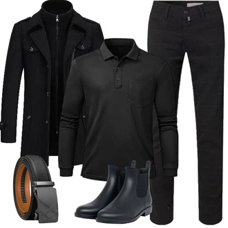 Wolle-seide Outfit mit Schwarz Duffle Mantel/Scuba-Mantel/Kaschmir Mantel/Mantel mit Reißverschluss/Wollfleece Mantel/Wintermantel Wollmantel KUDORO "Herbst Outfits"