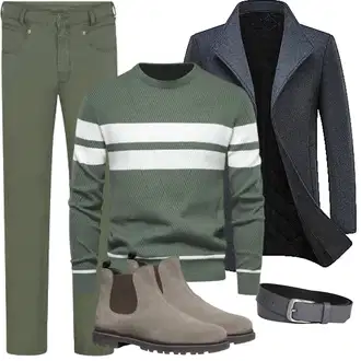 Wolle-seide Outfit mit Dunkelblau/Grau Tweed Mantel/Gehröck/Wollfleece Mantel/Schmal Geschnittener Mantel/Kaschmir Mantel/Blazermantel/Wintermantel Wollmantel KUDORO "Herbst Outfits"