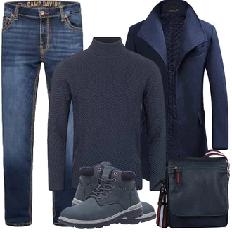 Warme Outfit mit Dunkelblau Kaschmir Mantel/Wollfleece Mantel/Blazermantel/Schmal Geschnittener Mantel/Gehröck/Wintermantel Wollmantel YOUTHUP "Herbst Outfits"