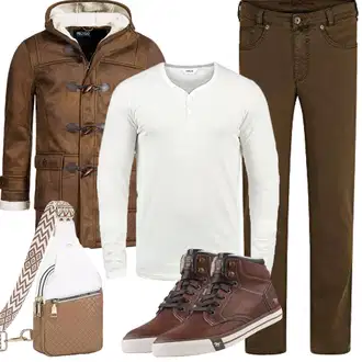 Mit Bauch Outfit mit Braun/Beige Gürteltasche/Handytasche/Gürteltasche/Schultertasche/Umhängetasche Suweir "Herbst Outfits"