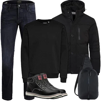 Winter Outfit mit Schwarz Herren Lederschuhe/Stiefel Mit Reißverschluss/Schnürstiefel/Winter Stiefelette/Wasserdichter Stiefel/Klassischer Stiefel/Winter Sneaker/Gefütterte Stiefelette/Motorradstiefel/Wasserfester Schuh/Sicherheitsschuh AX BOXING "Herbst Outfits"