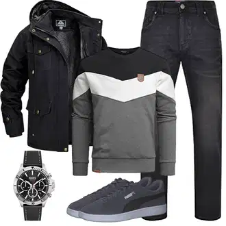 Outfit mit Grau/Dunkelgrau/Hellgrau/Silber Damen Pullover/Pullover mit Stehkragen/Ausgefallener Hoodie/Sport Hoodie/Sport Sweatshirt Amaci&Sons "Herbst Outfits"