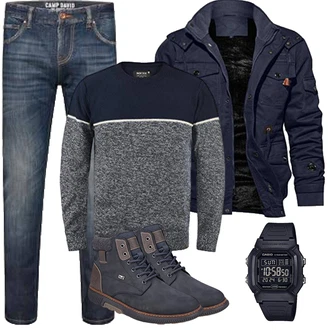Outfit mit Dunkelblau Outdoorjacke/Wachsjacke/Außergewöhnliche Jacke/Trachtenstrickjacke/Frühlingsjacke/Winterjacke/Jacke mit Seitlichem Reißverschluss/Herbstjacke TACVASEN "Herbst Outfits"