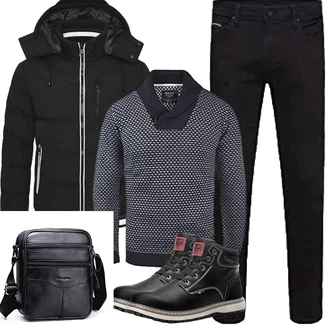Winter Outfit mit Schwarz Herren Lederschuhe/Stiefel Mit Reißverschluss/Schnürstiefel/Winter Stiefelette/Wasserdichter Stiefel/Klassischer Stiefel/Winter Sneaker/Gefütterte Stiefelette/Motorradstiefel/Wasserfester Schuh/Sicherheitsschuh AX BOXING "Herbst Outfits"