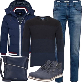Outfit mit Dunkelblau Schulranzen/Schultertasche/Schultertasche/Umhängetasche Tamaris "Herbst Outfits"
