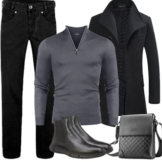 Outfit mit Schwarz/Dunkelblau/Dunkelgrau Gehröck/Blazermantel/Wollfleece Mantel/Schmal Geschnittener Mantel/Wintermantel Wollmantel YOUTHUP "Herbst Outfits"