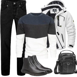 Rundhals Outfit mit Grau/Dunkelblau/Weiß/Schwarz Women's Fleece Sweatshirts/Damen Pullover/Pullover mit Stehkragen/Sport Sweatshirt Indicode "Herbst Outfits"