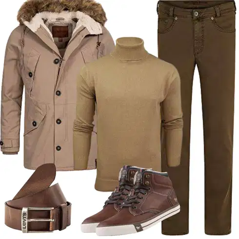 Beige/Khaki/Braun Herbstjacke/Kapuzenjacke/Bundeswehr Parka/Doppeljacke/Wachsjacke/Winterjacke/Parka-übergangsjacke/Winter Parka Indicode kombinieren