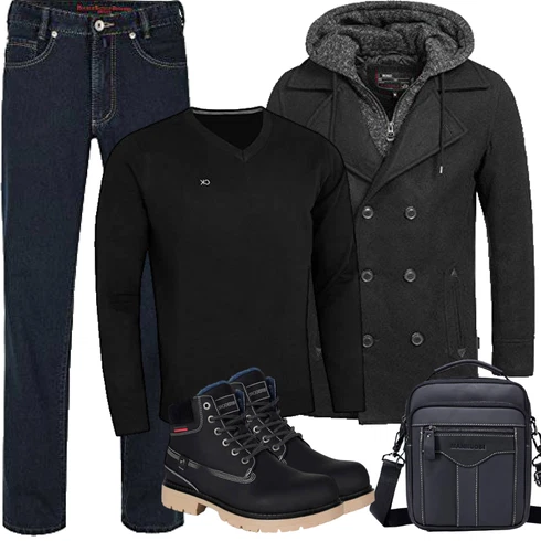 Jeans Schwarz SchnürStiefelette/Wattierte Stiefel/Winter Stiefelette/Klassischer Stiefel/Herren Lederschuhe/Gefütterte Stiefelette/Sicherheitsschuh/Wasserfester Schuh/Wasserdichter Stiefel Gaatpot kombinieren