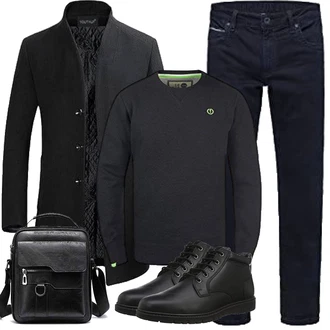 Slim fit Outfit mit Schwarz/Dunkelgrau Gehröck/Kaschmir Mantel/Wollfleece Mantel/Wintermantel Wollmantel YOUTHUP "Herbst Outfits"