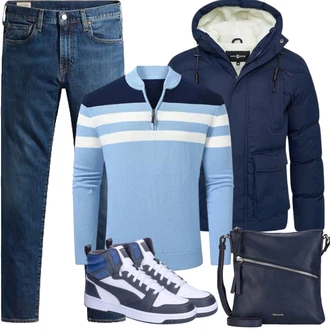 Outfit mit Dunkelblau Schulranzen/Schultertasche/Schultertasche/Umhängetasche Tamaris "Herbst Outfits"