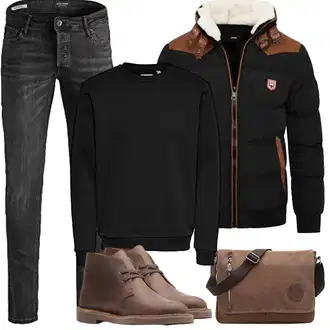 Outfit mit Schwarz/Rot/DunkelRot/Bordeaux/Braun KunstfaserJacke/TrachtenstrickJacke/ThermoJacke/DaunenJacke/HerbstJacke/KapuzenJacke/Außergewöhnliche Jacke/SteppJacke/WinterJacke/Puffer Jacke Behype "Herbst Outfits"