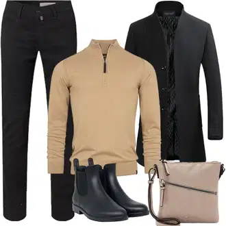 Slim fit Outfit mit Schwarz/Dunkelblau/Dunkelgrau Schmal Geschnittener Mantel/Kaschmir Mantel/Wollfleece Mantel/Wintermantel Wollmantel YOUTHUP "Herbst Outfits"