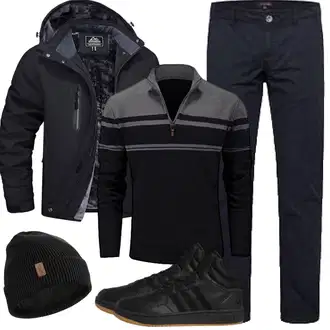 Outfit mit Schwarz/Dunkelblau/Dunkelgrau Wanderjacke/Reitjacke/Thermojacke/Segeljacke/Wasserdichte Jacke/Skijacke/Jacke mit Seitlichem Reißverschluss/Kapuzenjacke/Outdoorjacke/Winterjacke/Trekkingjacke/Funktionsjacke MAGCOMSEN "Herbst Outfits"