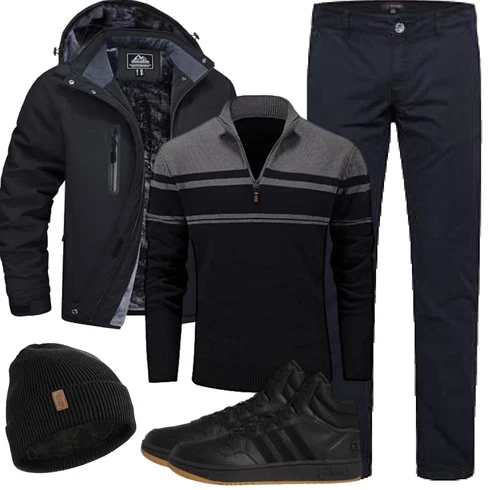 Schwarz/Dunkelblau/Dunkelgrau Wanderjacke/Reitjacke/Thermojacke/Segeljacke/Wasserdichte Jacke/Skijacke/Jacke mit Seitlichem Reißverschluss/Kapuzenjacke/Outdoorjacke/Winterjacke/Trekkingjacke/Funktionsjacke MAGCOMSEN kombinieren