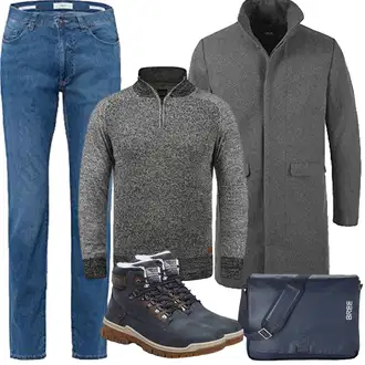 Outfit mit Grau/Dunkelgrau/Hellgrau Langer Wintermantel !Solid "Herbst Outfits"