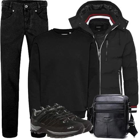 Schwarz Kunstfaserjacke/Kapuzenjacke/2in1 Jacke/Jacke mit Seitlichem Reißverschluss/Skijacke/SommerDaunenjacke/Daunenjacke/Puffer Jacke/Winterjacke Behype kombinieren