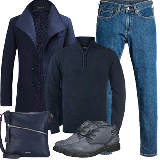 Slim fit Outfit mit Dunkelblau Kaschmir Mantel/Wollfleece Mantel/Blazermantel/Schmal Geschnittener Mantel/Gehröck/Wintermantel Wollmantel YOUTHUP "Herbst Outfits"