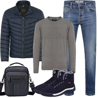 Sportlich Outfit mit Dunkelblau/Blau Wasserfester Schuh/Herren LederSchuhe/Winter Sneaker Mishansha "Herbst Outfits"Look: Classic, GoGo, Goa, Premium, Outdoor, Sportlich, Maritim