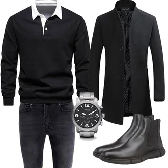 Outfit mit Schwarz/Dunkelblau/Dunkelgrau Schmal Geschnittener Mantel/Kaschmir Mantel/Wollfleece Mantel/Wintermantel Wollmantel YOUTHUP "Herbst Outfits"