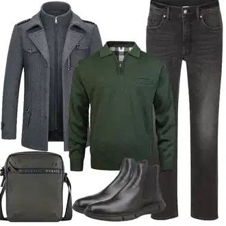 Slim fit Outfit mit Dunkelblau/Dunkelgrau/Grau Mantel mit Reißverschluss/Wollfleece Mantel/Wintermantel Wollmantel KUDORO "Herbst Outfits"