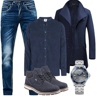 Warme Outfit mit Dunkelblau Kaschmir Mantel/Wollfleece Mantel/Blazermantel/Schmal Geschnittener Mantel/Gehröck/Wintermantel Wollmantel YOUTHUP "Herbst Outfits"