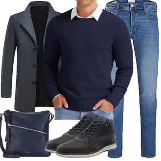 Outfit mit Dunkelblau Schulranzen/Schultertasche/Schultertasche/Umhängetasche Tamaris "Herbst Outfits"