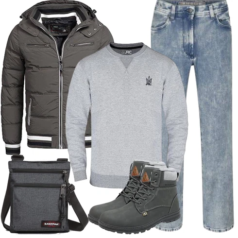 Grau/Blau Accessoire/Tasche Eastpak kombinieren mit Schwarz/Grau/Dunkelgrau/Dunkelgrün/Hellgrau Thermostiefel/Winter Sneaker/Winter Stiefel/Gefütterte Stiefelette/Klassischer Stiefel/Wattierte Stiefel/Winter Stiefelette/Wasserfester Schuh/Wasserdichter Stiefel/Herren Lederschuhe Mishansha