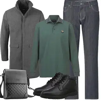 Outfit mit Grau/Dunkelgrau/Hellgrau Langer Wintermantel !Solid "Herbst Outfits"