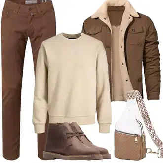 Mit Bauch Outfit mit Braun/Beige Gürteltasche/Handytasche/Gürteltasche/Schultertasche/Umhängetasche Suweir "Herbst Outfits"