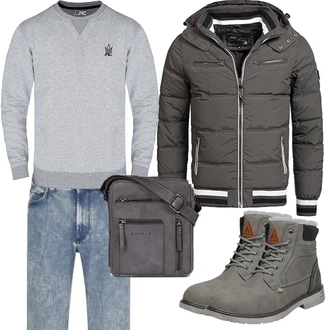 Outfit mit Grau/Hellgrau/Dunkelgrün/Dunkelgrau/Khaki Wasserfester Schuh/Wattierte Stiefel/Winter Stiefel/Herren Lederschuhe/Gefütterte Stiefelette/Klassischer Stiefel/Wasserdichter Stiefel/Winter Sneaker/Winter Stiefelette Mishansha "Herbst Outfits"