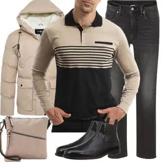 Outfit mit Beige/Grau/Braun/Lila Handytasche/Schultertasche/Umhängetasche Tamaris "Herbst Outfits"