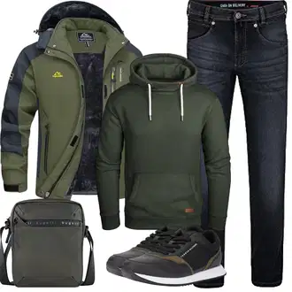 Outfit mit Dunkelgrün/Grün Winterjacke/Skijacke/Wasserdichte Jacke/Segeljacke/Trekkingjacke/Wanderjacke/Outdoorjacke MAGCOMSEN "Herbst Outfits"