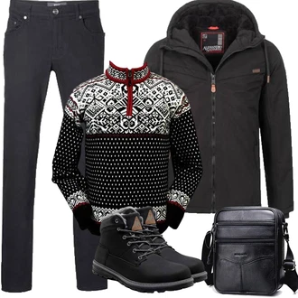 Winter Outfit mit Schwarz Wattierte Stiefel/Schnürstiefel/Gefütterte Stiefelette/Winter Stiefel/Sicherheitsschuh/Wasserfester Schuh/Winter Sneaker/Winter Stiefelette/Wasserdichter Stiefel/Klassischer Stiefel/Herren Lederschuhe Pastaza "Herbst Outfits"