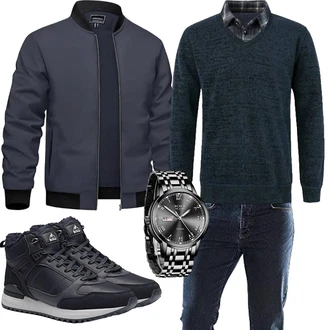 Sportlich Outfit mit Schwarz/Dunkelblau/Blau Wasserfester Schuh/Schmaler Sneaker/Sneaker Mit Seitlichem Reißverschluss/Winter Sneaker NORTIV8 "Herbst Outfits"Look: Stil, Indoor, Casual, Outdoor, Sportlich, Schütze