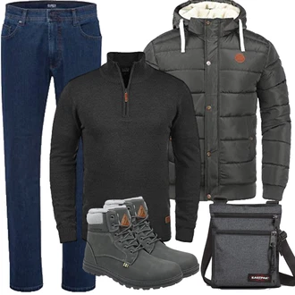 Winter Outfit mit Schwarz/Grau/Dunkelgrau/Dunkelgrün/Hellgrau Thermostiefel/Winter Sneaker/Winter Stiefel/Gefütterte Stiefelette/Klassischer Stiefel/Wattierte Stiefel/Winter Stiefelette/Wasserfester Schuh/Wasserdichter Stiefel/Herren Lederschuhe Mishansha "Herbst Outfits"