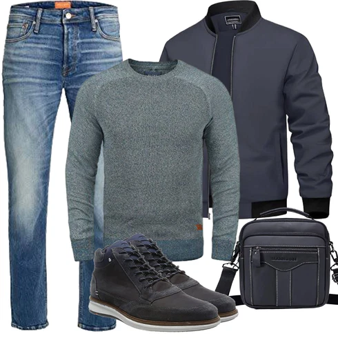 Baseball Dunkelblau/Grau Jacke mit Seitlichem Reißverschluss/FliegerJacke/WendeJacke/CollegeJacke/UniformJacke/BomberJacke TACVASEN kombinierenLook: Baseball, Fußball, Golf, Tennis, Laufen, Freizeit, Joggen, Reiten