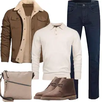 Outfit mit Beige/Grau/Braun/Lila Handytasche/Schultertasche/Umhängetasche Tamaris "Herbst Outfits"